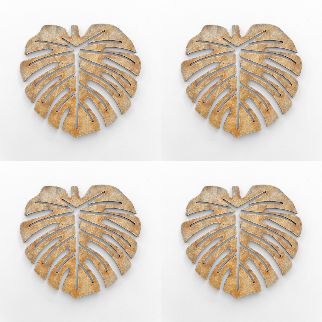 10 Set of 4 DIY Monstera Leaf Coasters cut from 3mm HDF board, ideal for painting.