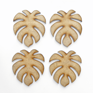 Set of 4 unpainted DIY Monstera Leaf Coasters made from 3mm HDF board, ready for custom painting