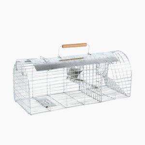 Multi-Catch and Release Rat Trap with dual entry points, shown placed in a garden area for humane rodent control.