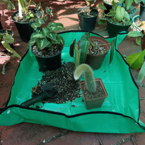 Repotting mat made from waterproof plastic, ideal for indoor gardening, 66 × 66 cm.