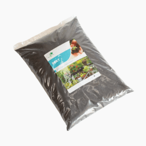 Imported peat in loose form, dark brown and fibrous