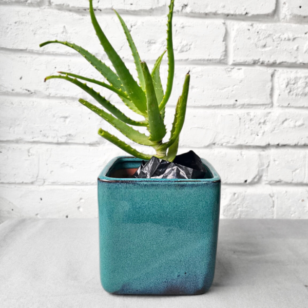 White Glazed Cube-Shaped Pot - Image 2