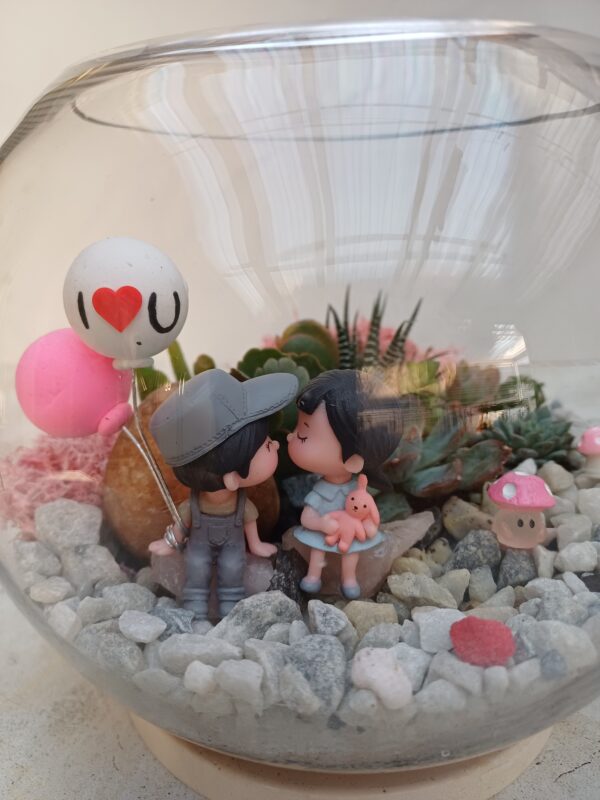 Our Little World - Succulent Terrarium Bowl / Mini Garden/ I Love You Figurine - Image 2