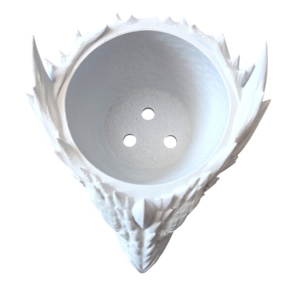 3D Printed Dragon Planter with Drainage Holes - Light Grey - Image 3